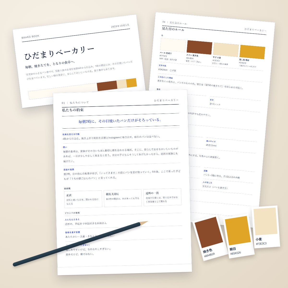 小さなお店のブランドキット：記入例から作成したブランドブックの印刷イメージ